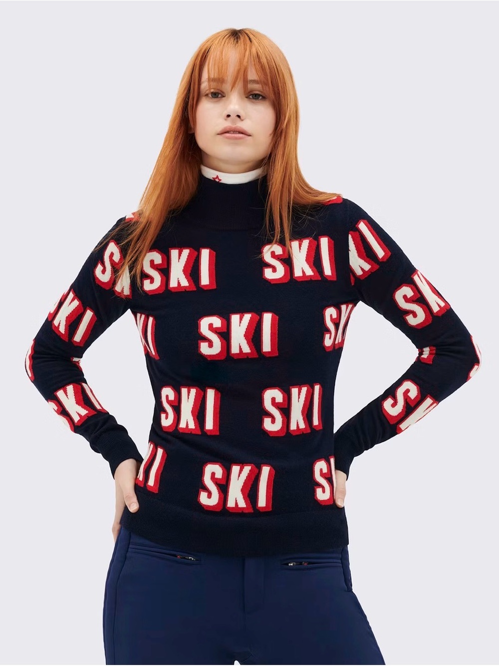 Perfect Moment 3D Ski Merino Wool Turtleneck Sweater XS Après Ski Navy